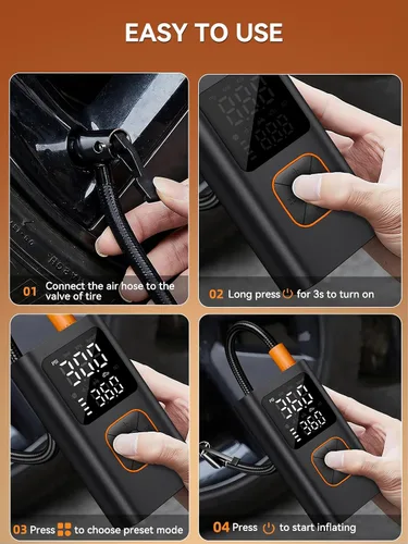 Miniatura 7 de Inflador de neumáticos, compresor de aire portátil, bomba de bicicleta con pantalla digital de valores duales, bomba de aire de neumáticos de coche