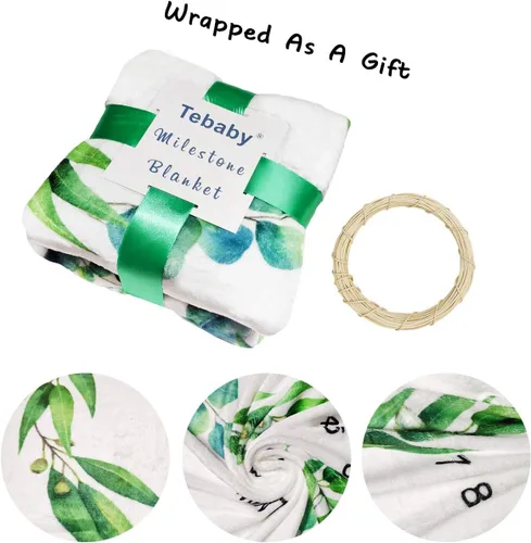 Miniatura 3 de Tebaby Manta mensual de hitos para bebé, manta de mes para recién nacido, unisex, neutro, regalo personalizado para ducha, decoración de habitación