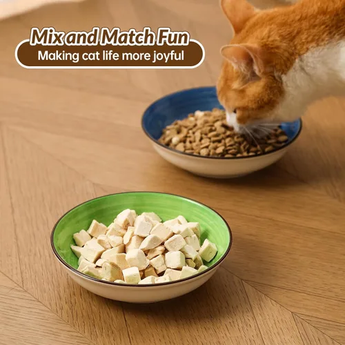 Miniatura 7 de Juego de cuencos coloridos de cerámica para gatos, paquete de 6 platos para gatos aptos para bigotes para alimentos y agua, platos de 5.7 pulgadas