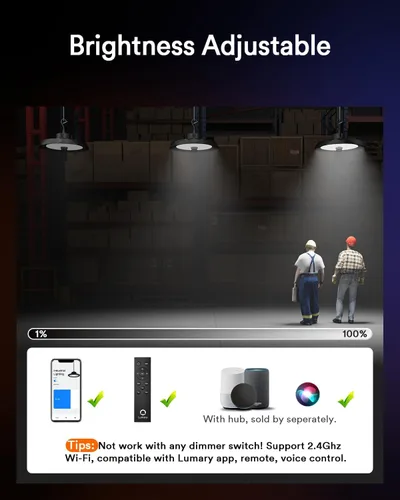Miniatura 6 de Lumary Smart Bluetooth UFO LED High Bay Light Sensor de movimiento de 100 W, 16,000 lm 5000 K regulables luces de garaje para taller, compatible