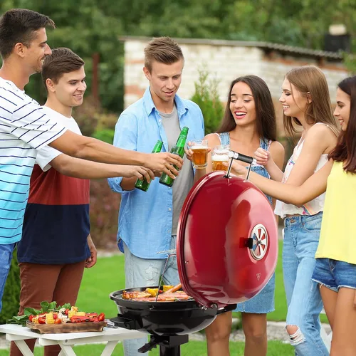 Miniatura 6 de Techwood - Parrilla eléctrica para barbacoa para interiores y exteriores, parrilla portátil extraíble de 1600 W con bandeja ajustable de calor y Rojo