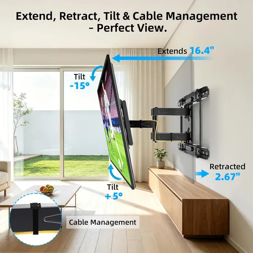 Miniatura 5 de HOME VISION Full Motion Articulating TV Wall Mount for 37-90 Inch TVs, Fits 24" Wood Studs (8-24"), Heavy Duty TV Bracket Holds 132 lbs, Mounts