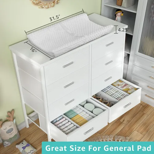 Miniatura 4 de BOLUO Cómoda Blanca para Dormitorio de 8 Cajones, Cómoda Ancha Soporte de TV para TV de 50", Cómodas y Aparadores con Cajones, Cómoda de Tela