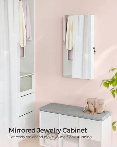 Miniatura 7 de SONGMICS Armario de joyería con espejo con luces LED integradas, organizador de almacenamiento de joyas montado en la pared o en la puerta, 3.8 x