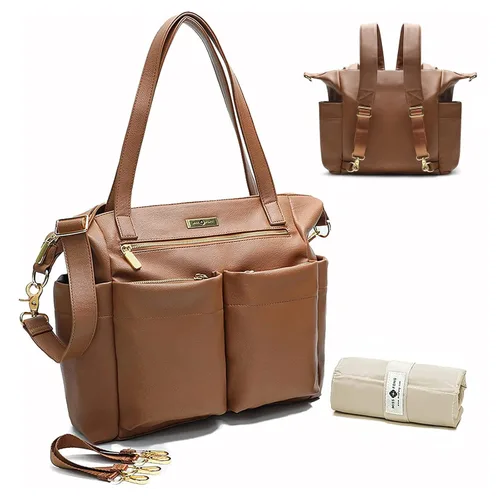 Miniatura 9 de Miss Fong Bolso de cuero para pañales con almohadilla para cambiar, correas, talla única , Negro