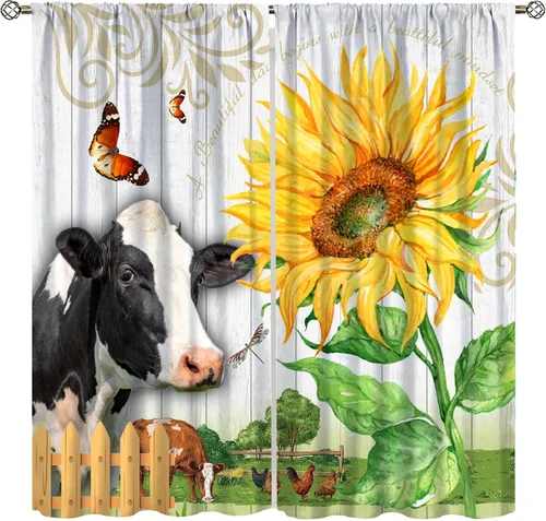 Miniatura 12 de Western Farms - Cortinas de ventana con estampado de vaca, color blanco y negro, para sala de estar, 42 x 45 pulgadas Estilo 4