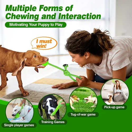 Miniatura 5 de Juguetes para cachorros, paquete de 5 unidades para cachorros de alta energía, juguetes de dentición para cachorros, de goma y cuerda, juguetes