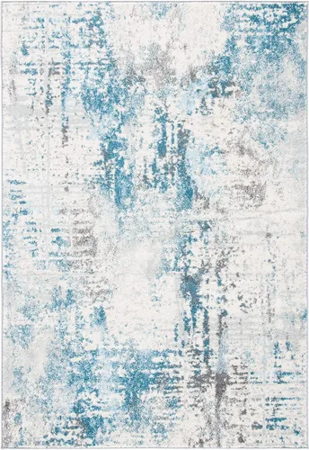Miniatura 19 de SAFAVIEH Tulum Collection - Tapete de 2 x 9 pies, color marfil y azul, diseño abstracto moderno, no desprende pelusa y fácil de limpiar, ideal