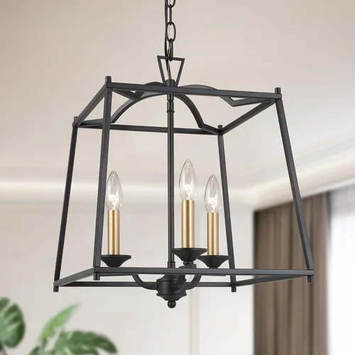 Miniatura 11 de KSANA Candelabro de farol dorado, iluminación colgante dorada para isla de cocina con acabado dorado antiguo, lámpara colgante de vestíbulo