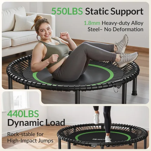 Miniatura 3 de BCAN 450/550LBS Mini Rebounder Trampoline for Adults, 40"/48" Foldable Fitness Trampoline with Bungees, Quiet & Stable Exercise Trampoline verde