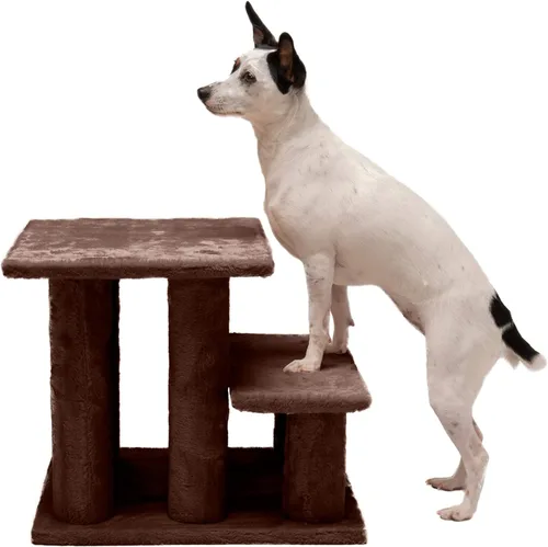 Miniatura 4 de Furhaven Steady Paws - Escaleras para mascotas de varios pasos para camas altas y sofás, color marrón, 3 escalones