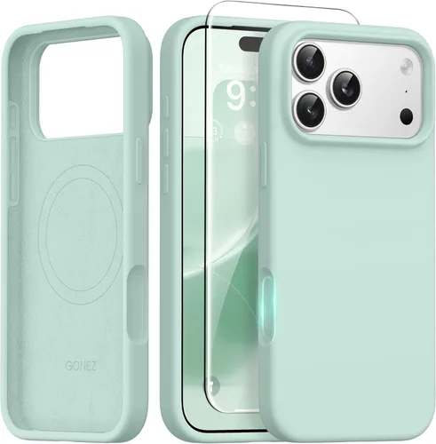 Miniatura 46 de GONEZ Funda de silicona para iPhone 14 Pro Max, compatible con MagSafe, con protector de pantalla + protector de lente de cámara, silicona líquida a