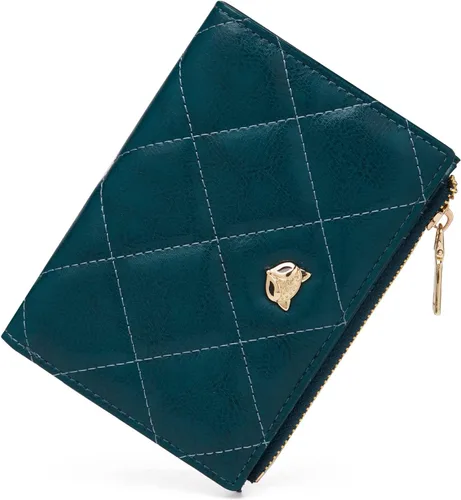 FOXLOVER RFID pequeño cuero genuino titulares de tarjetas de crédito cartera para mujeres, señoras lindo cuero de vaca tarjeta caso, Azul A, Compacto
