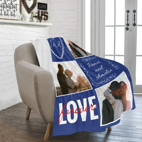 Miniatura 5 de HUGLAZY Manta de franela personalizada con fotos y nombre para regalo del día de San Valentín para novio, novia, esposo y esposa
