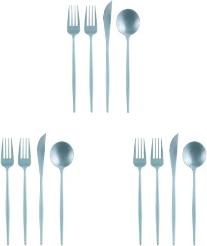 Miniatura 7 de Juego de cubiertos desechables de diseño moderno para vacaciones, juego de cubiertos de plástico para 24-24 cucharas de plástico, 24 cuchillos, 48