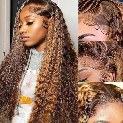 Miniatura 26 de Peluca de encaje frontal de 30 pulgadas, cabello humano prearrancado de densidad 180, peluca de encaje frontal brasileña con cabello húmedo y Encaje