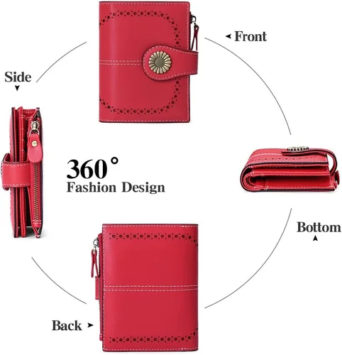 Miniatura 136 de SENDEFN - Billetera pequeña de piel auténtica para mujer, diseño plegable con ventana para tarjeta de identificación