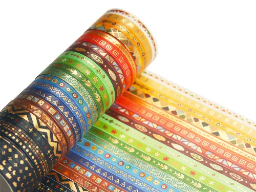 Miniatura 6 de YUBBAEX Juego de 26 rollos de cinta washi india, 0.197 in de ancho, tótem folclórico dorado fino decorativo para diario, álbum de recortes, agenda