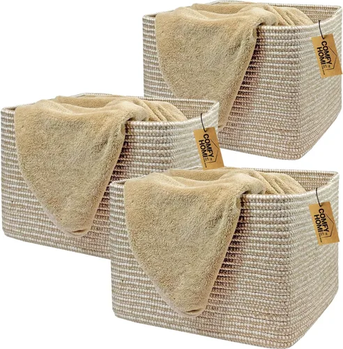 Miniatura 13 de COMFY-HOMI Cestas de almacenamiento de 11.5 x 7.5 x 4.7 pulgadas para organizar, cesta tejida de cuerda de algodón, caja de almacenamiento