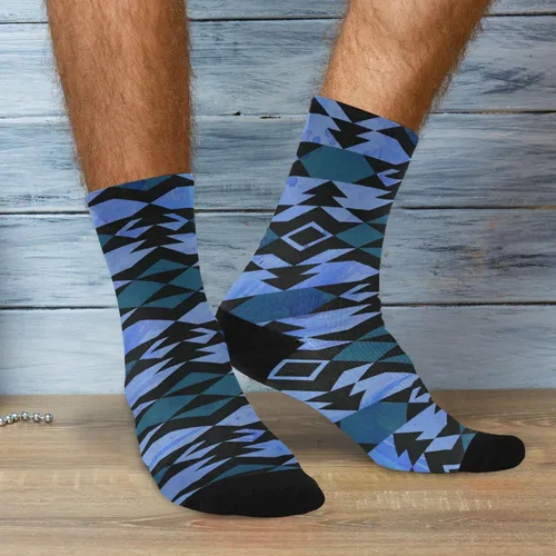 Miniatura 5 de Calcetines de tubo atléticos divertidos para hombre, calcetines de vestir de crayón, Patrón nativo americano.