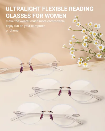 Miniatura 3 de TERAISE Gafas de lectura sin montura para mujer, paquete de 3 lentes de lectura con bloqueo de luz azul, lector ultraligero sin marco