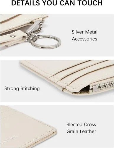 Miniatura 3 de BOSTANTEN Cartera pequeña para mujer, RFID, de piel, con bolsillo de cremallera, Beige