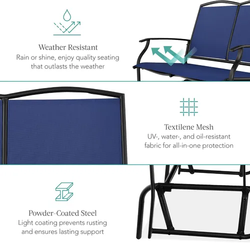 Miniatura 5 de Best Choice Products Balancín de acero para 2 personas para patio al aire libre, balancín de dos plazas para terraza, porche con tela de textileno
