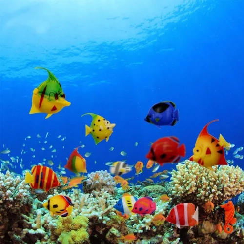 Miniatura 5 de 50 piezas de peces artificiales en movimiento, peces tropicales, pequeños peces falsos en movimiento, decoración flotante de acuario para pecera