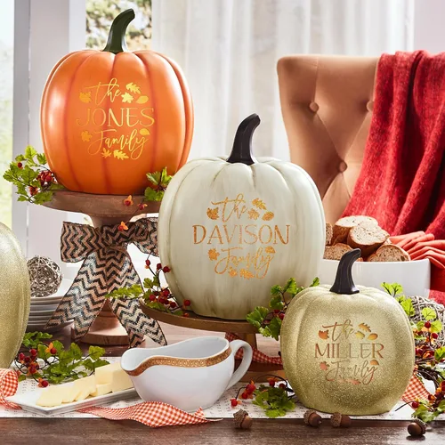 Miniatura 2 de Let's Make Memories Calabaza iluminada personalizada, decoración de Halloween de Jack o Lantern, nombre de tu familia en una calabaza personalizada