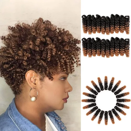 Miniatura 13 de BECUS Extensiones de cabello corto y rizado con trenzas de ganchillo para mujeres negras, paquete de 3 extensiones de cabello rizado de 10 pulgadas