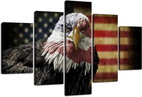 Miniatura 50 de Arte de pared de concepto patriótico, pintura de bandera estadounidense y británica, lienzo de estrellas y rayas, 5 paneles, arte moderno americano