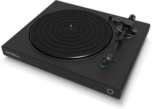 Victrola Tocadiscos negros de alta resolución: aptX adaptativo, aptX HD, transmisión Bluetooth, salida RCA con cable, brazo de aluminio (negro)