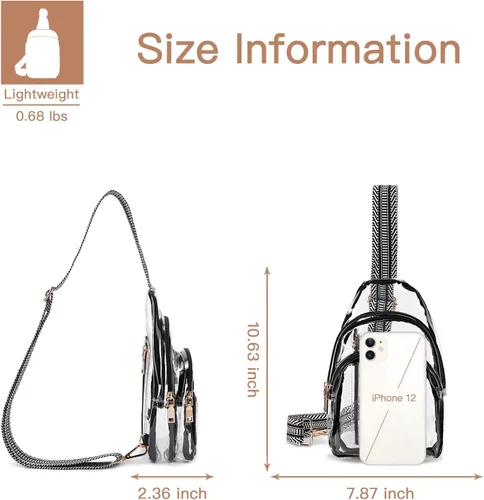 Miniatura 5 de Telena Riñonera transparente aprobada para estadios, bolsa cruzada para mujer, bolsa de cintura transparente con correa ajustable, 3-transparente