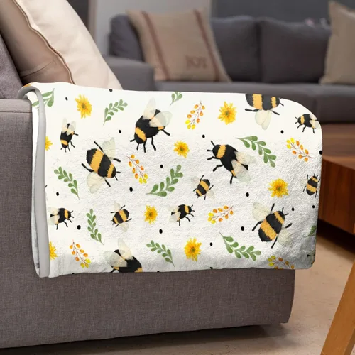 Miniatura 6 de Manta de franela de abeja – Manta cálida y acogedora de felpa floral de girasol para sofá, cama, sala de estar, decoración del hogar y regalos Abeja