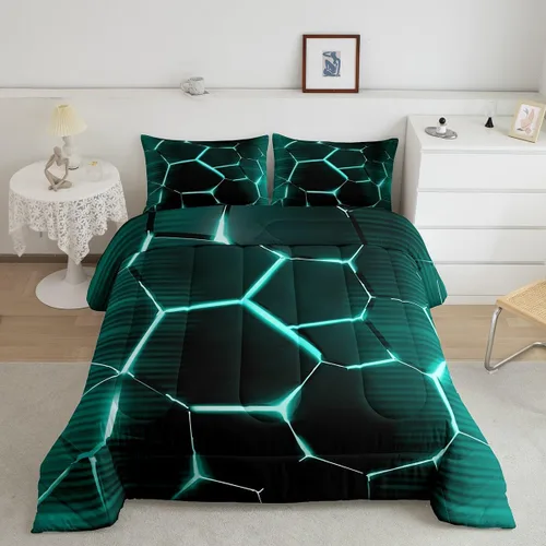 Miniatura 27 de Feelyou Juego de edredón de nido de abeja, edredón hexagonal rojo degradado para niños, niñas, adolescentes, juego de ropa de cama geométrico, Multi