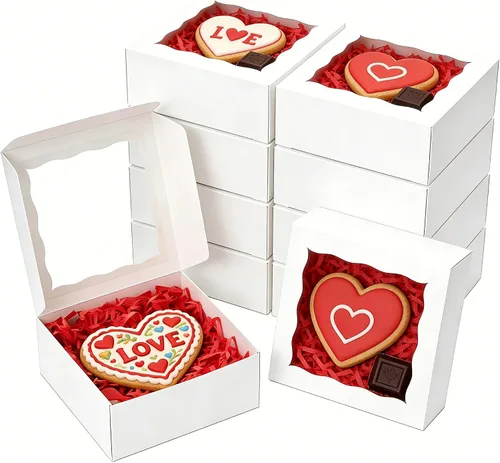 Miniatura 8 de XINHPKGG - 20 cajas para galletas de 6 x 6 x 2,5 pulgadas, cajas de panadería con ventana, caja de regalo para fresas cubiertas de chocolate