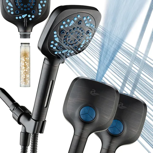AquaCare Cabezal de regadera de alta presión con 10 modos de rociado y filtro – Cabezal de ducha de mano con filtros que eliminan el cloro para Oil