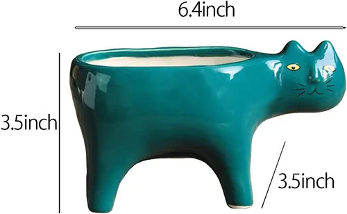 Miniatura 2 de 123Arts Maceta de cerámica con forma de gato, 2 piezas, maceta suculenta, adorno