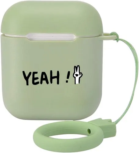 Miniatura 8 de Funda verde para AirPod 1 y 2 con llavero mosquetón + bolsa de almacenamiento, pintura colorida piña funda inalámbrica para auriculares inalámbricos