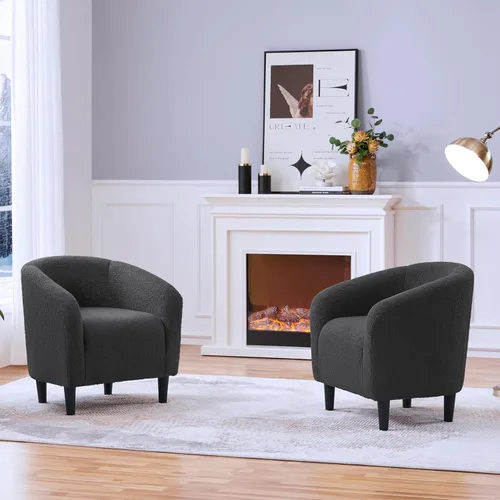 Miniatura 2 de Yaheetech - Juego de 2 sillas decorativas, sillas peludas para sala de estar, sillones de tela sherpa con acolchado suave y acogedor, sillones