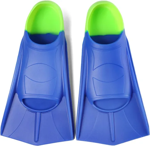 Miniatura 10 de Aletas de Natación para Niños, Aletas Cortas Cómodas para Natación de Vueltas y Entrenamiento para Niños, Niñas, Niños, Principiantes Azul y lima