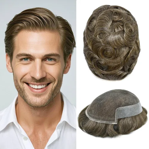 Sistema de cabello de encaje francés para hombres Tupé para hombres Pieza de cabello humano real para hombres Sistema de reemplazo de cabello para