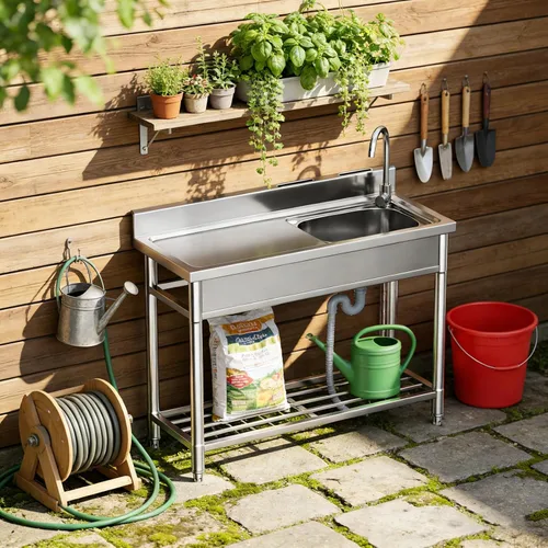 Miniatura 2 de Fregadero Utilitario de Acero Inoxidable LAFATI, Fregadero de Cocina Independiente de Acero Inoxidable 304 SUS de un Solo Tazón Con Estación