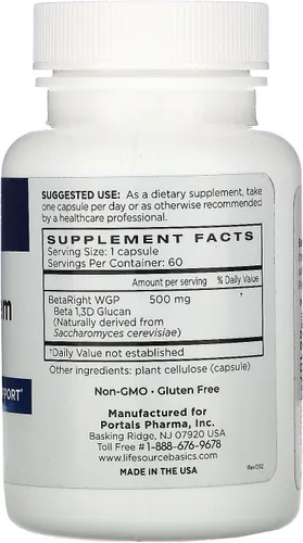 Miniatura 7 de Life Source Basics Activador de apoyo del sistema inmunológico - Beta de alta pureza 1,3/1,6 glucano - Suplemento inmunitario y vitamínico sin OMG