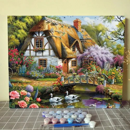Miniatura 13 de Kit de pintura al óleo para ventana de playa, paisaje, por números, 16 x 20 pulgadas, lienzo, flores, paisaje, bricolaje, pintura al óleo para Pbn
