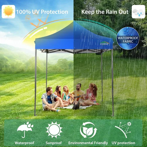 Miniatura 7 de COBIZI Toldo desplegable de 6.6 x 6.6 pies sin pared lateral, toldo resistente UPF 50+ para todas las estaciones, resistente al viento e Azul