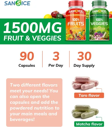 Miniatura 6 de Suplemento de frutas y verduras, 360 cápsulas de frutas y verduras naturales, suplementos vitamínicos para mujeres, hombres y niños, sin gluten