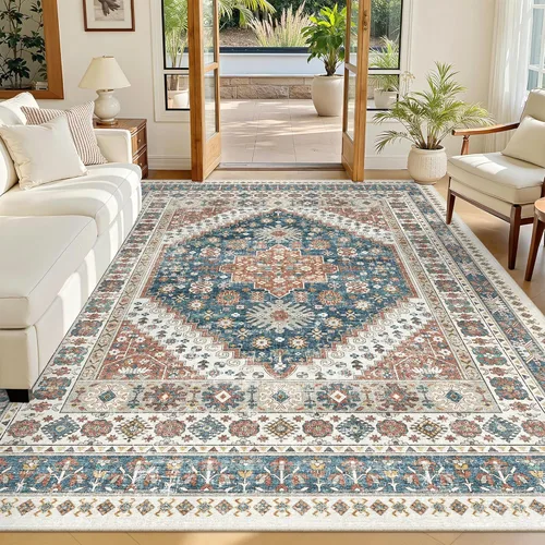 Miniatura 54 de Madane Alfombra lavable de 2 x 3 pies, alfombra de entrada pequeña, antideslizante, vintage, para entrada interior, alfombra de pelo bajo