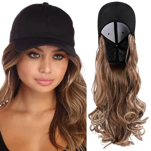 Miniatura 15 de S-noilite Peluca de gorra de béisbol de 6 pulgadas con peinado Bob y extensiones de cabello, gorra de béisbol recta ajustable para mujer