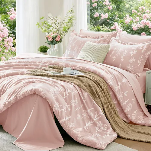 Miniatura 44 de MUXHOMO Juego de edredón tamaño individual XL, elegante juego de cama con estampado floral en una bolsa, 5 piezas, ultra suave y transpirable